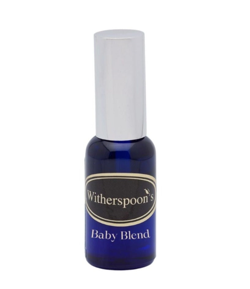 Witherspoon's Baby Blend in 35ml blue bottle with pump. Excellent for pregnant and new mums and babies from 6 months +