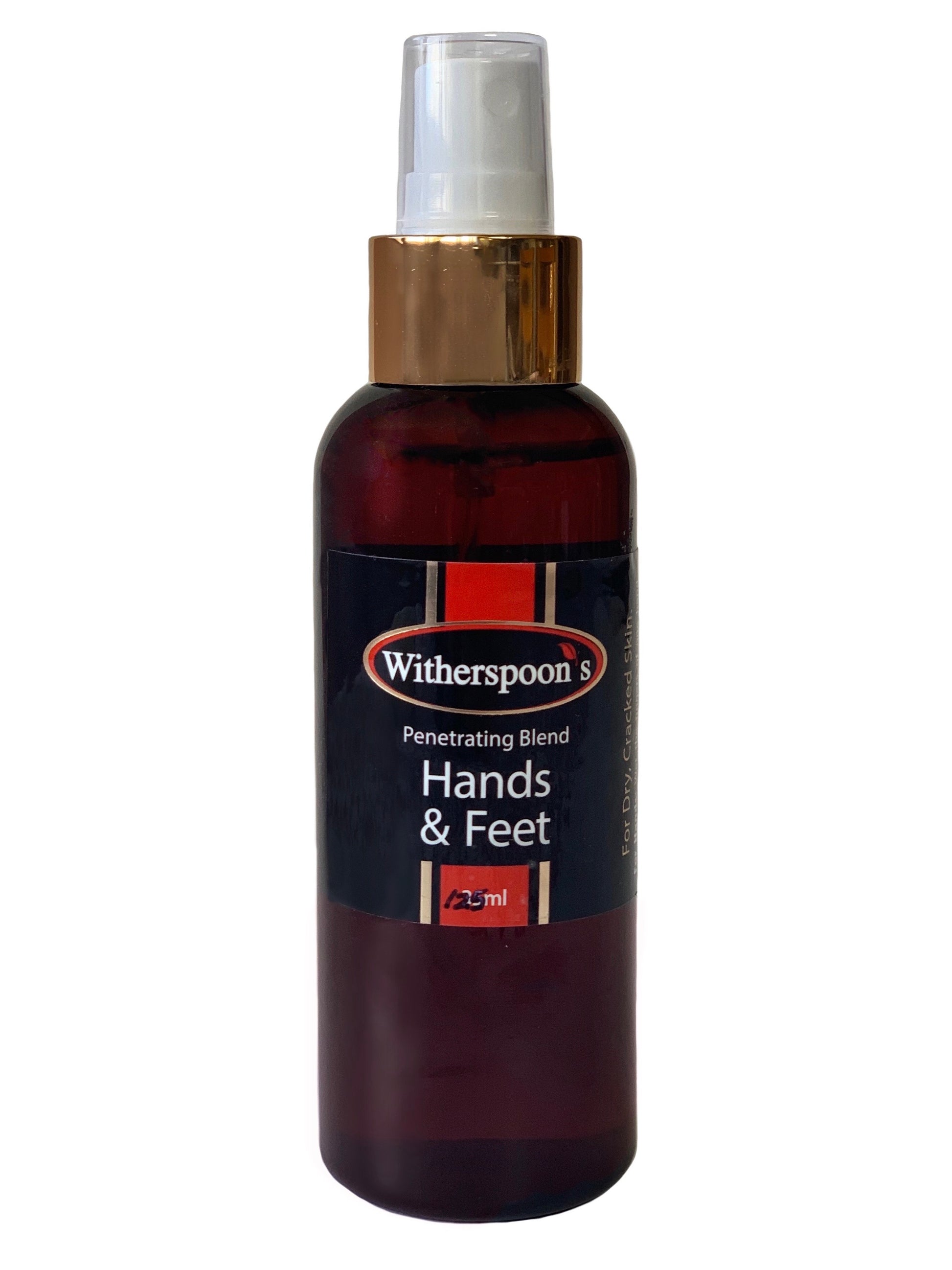 Witherspoon's Hands & Feet. Hydrating oils for hands, body and feet. Hydrating for dry skin, cracked feet or cuticles. Treats eczema, dermatitis and dry damaged skin. This is large bottle: 125mls