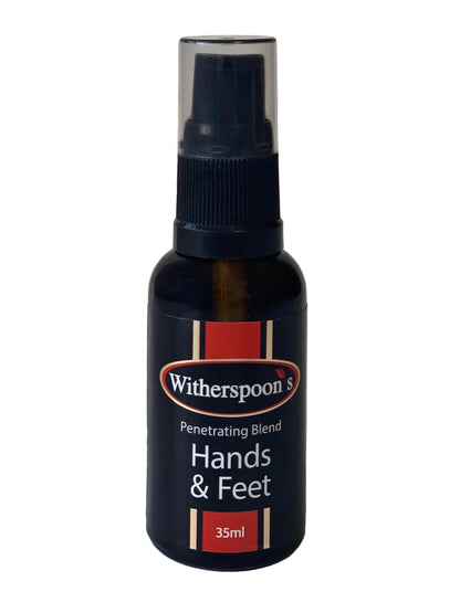 Witherspoon's Hands & Feet. Hydrating oils for hands, body and feet. Hydrating for dry skin, cracked feet or cuticles. Treats eczema, dermatitis and dry damaged skin. This is small 35ml bottle